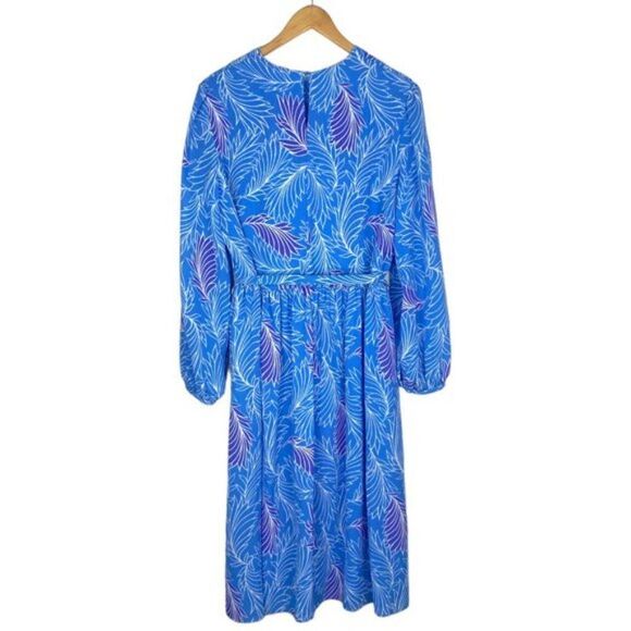 MISSY HOUSE Vintage Blue Floral Hibiscus Pleated Front Belted Dress US 17-18 - Picture 2 of 14